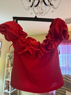 Red Ruffle Strapless Crop Top - Elegant Women's Summer Top